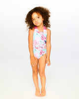One-Piece Swimsuit Blue Flamingo Print-1