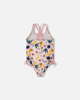 One-Piece Swimsuit Pink Printed Fruits-2