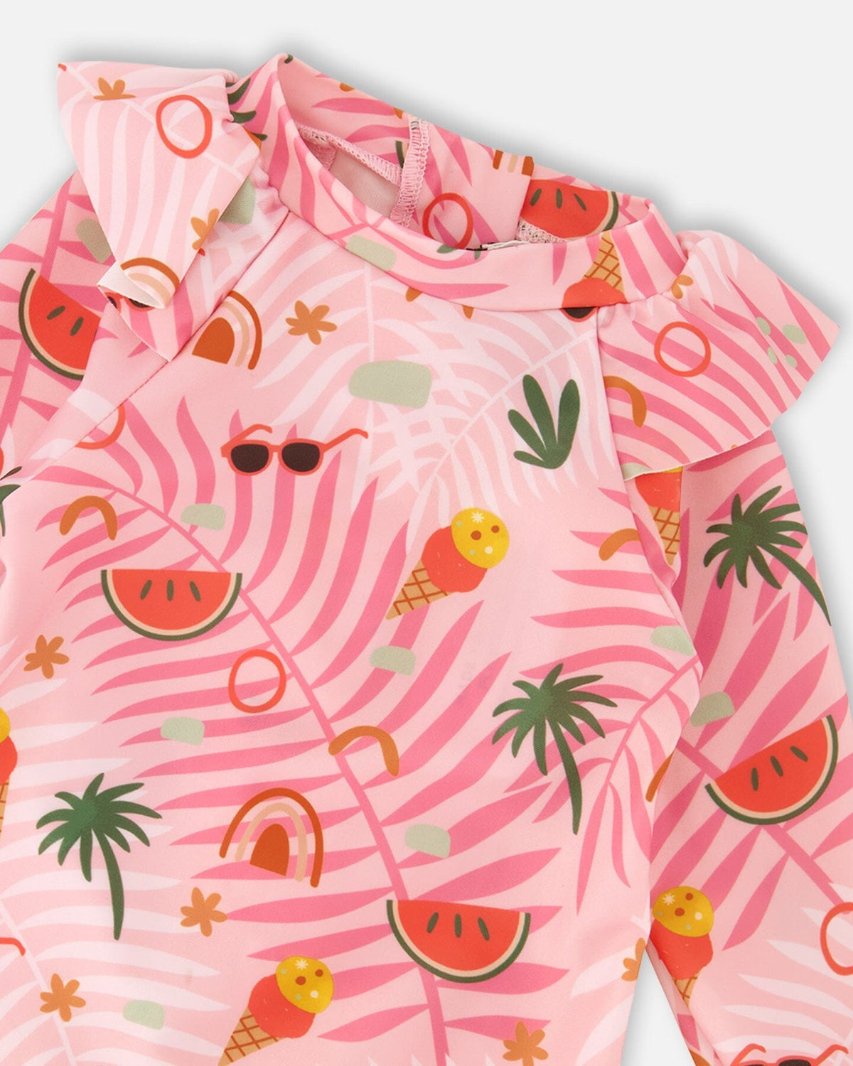 Deux par Deux Baby And Toddler One-Piece Long Sleeve Rashguard Pink Beach Print