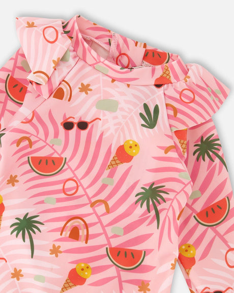Deux par Deux Baby And Toddler One-Piece Long Sleeve Rashguard Pink Beach Print