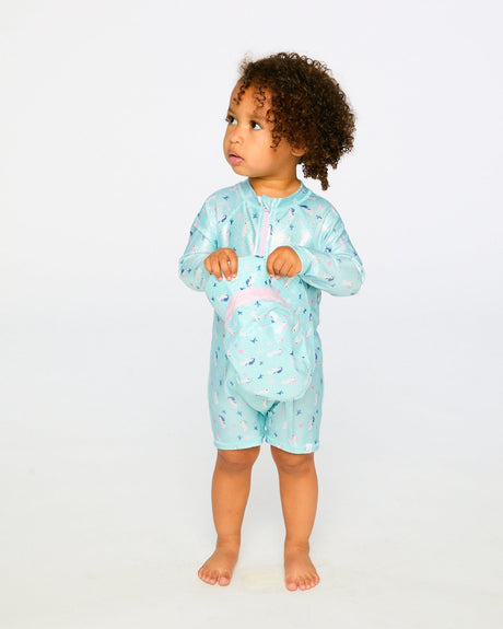 Baby And Toddler One-Piece Long Sleeve Rashguard Blue Seahorse Print-3