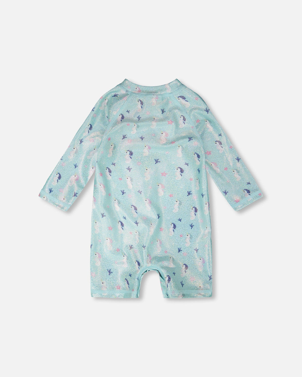 Deux par Deux Baby And Toddler One-Piece Long Sleeve Rashguard Blue Seahorse Print product image P2