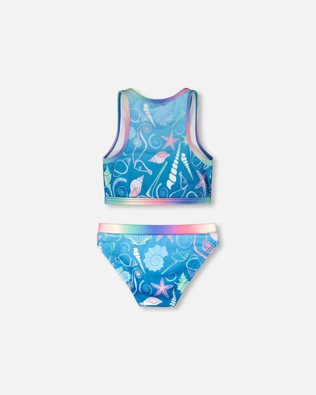 Two-Piece Swimsuit Blue Shell Print-2