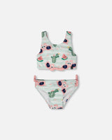 Two-Piece Swimsuit Blue Flamingo And Cactus Print-0