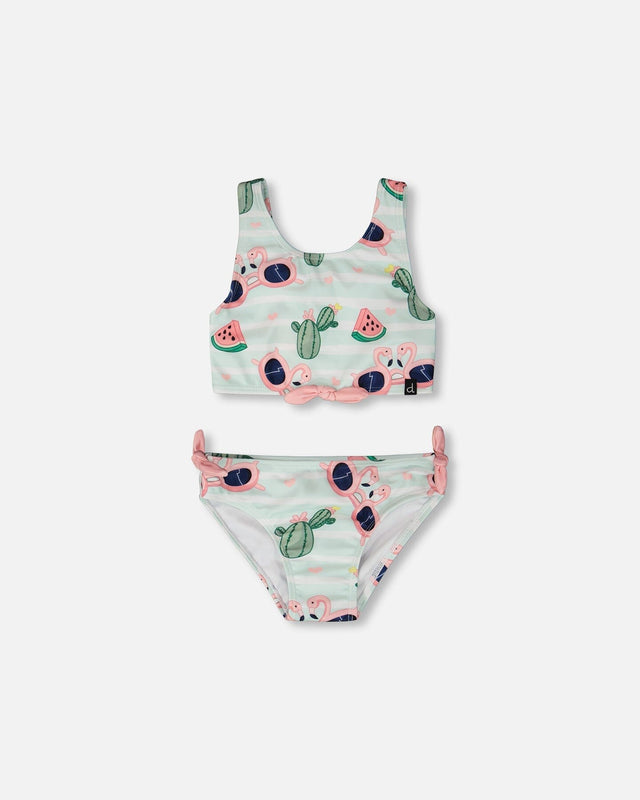 Two-Piece Swimsuit Blue Flamingo And Cactus Print-0