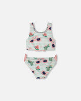 Two-Piece Swimsuit Blue Flamingo And Cactus Print-3