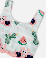 Two-Piece Swimsuit Blue Flamingo And Cactus Print-4