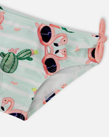 Deux par Deux Two-Piece Swimsuit Blue Flamingo And Cactus Print