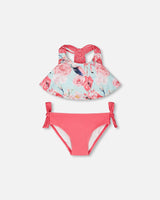 Two-Piece Swimsuit Blue Flamingo Print-0