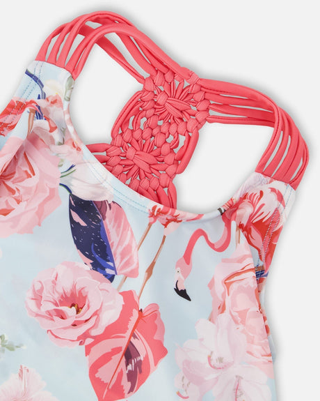 Deux par Deux Two-Piece Swimsuit Blue Flamingo Print