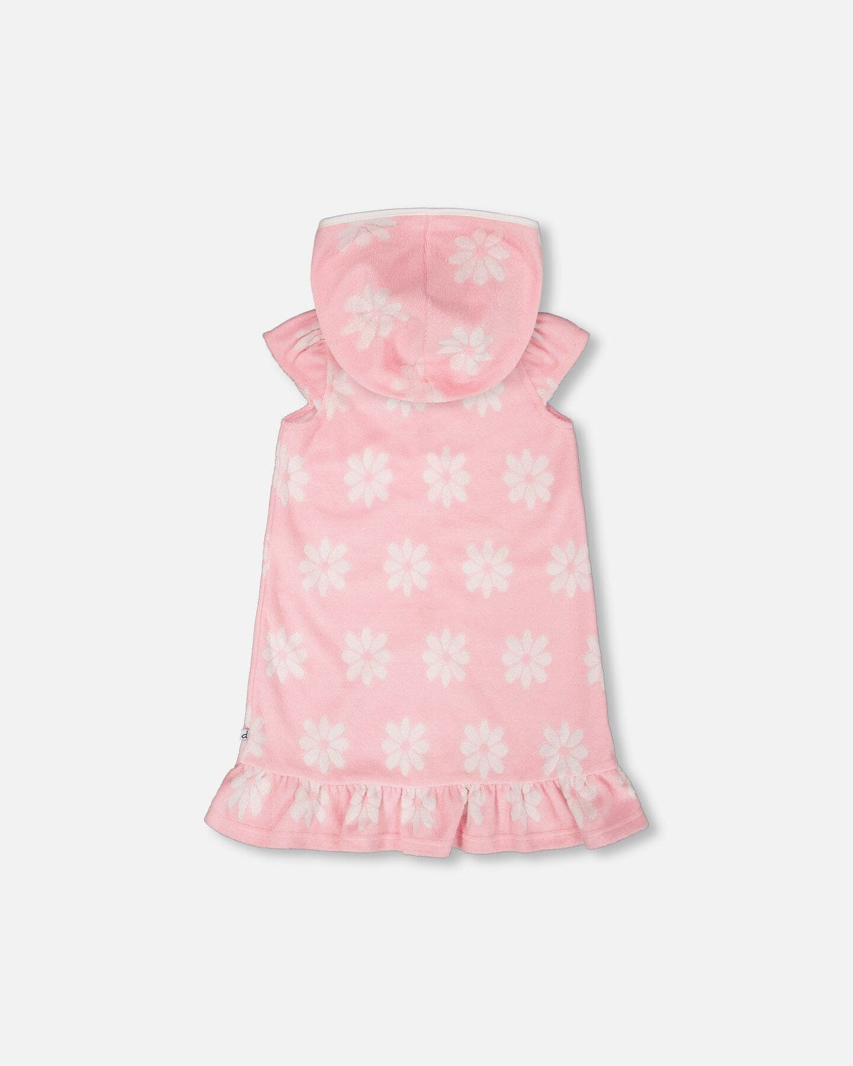 Terry Cloth Beach Hoodie Dress Pink Printed Flowers-2
