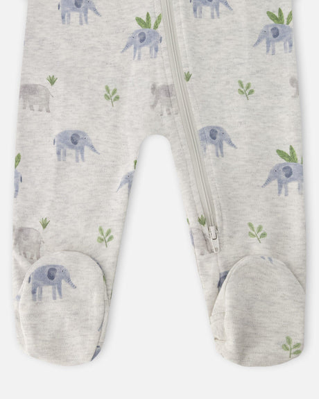 Organic Cotton Baby One-Piece Pyjama Grey Elephant Print-2