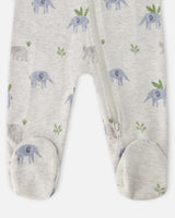Organic Cotton Baby One-Piece Pyjama Grey Elephant Print-2