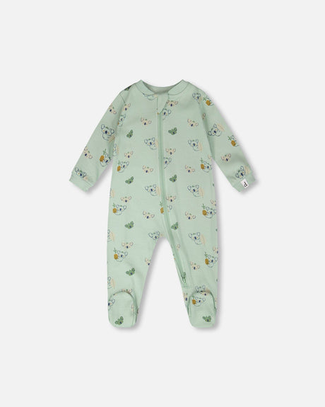 Organic Cotton Baby One-Piece Pyjama Green Koala Print-0
