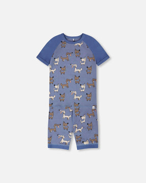 Organic Cotton Two-Piece Pyjama Set Blue Dog Print-0