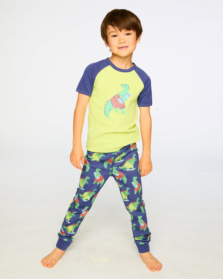 Organic Cotton Two-Piece Pyjama Set Blue Dino Print-1