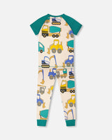 Organic Cotton Two-Piece Pyjama Set Beige Truck Print-2
