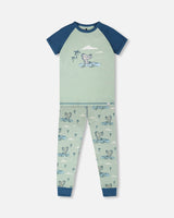 Organic Cotton Two-Piece Pyjama Set Green Crocodile Print-0