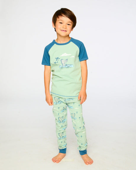 Organic Cotton Two-Piece Pyjama Set Green Crocodile Print-1