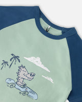 Organic Cotton Two-Piece Pyjama Set Green Crocodile Print-3