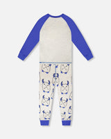 Organic Cotton Two-Piece Pyjama Set Grey Mix Monster Print-2