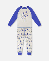 Organic Cotton Two-Piece Pyjama Set Grey Mix Monster Print-0