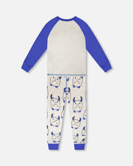 Organic Cotton Two-Piece Pyjama Set Grey Mix Monster Print-2
