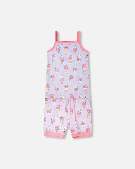 Organic Cotton Two-Piece Pyjama Set Lilac Printed Ice Creams-0