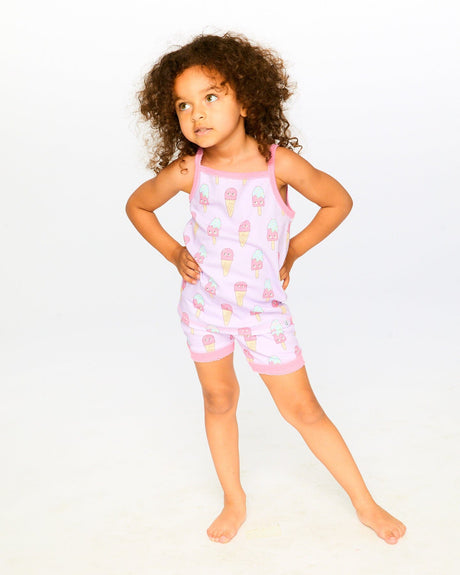 Organic Cotton Two-Piece Pyjama Set Lilac Printed Ice Creams-1