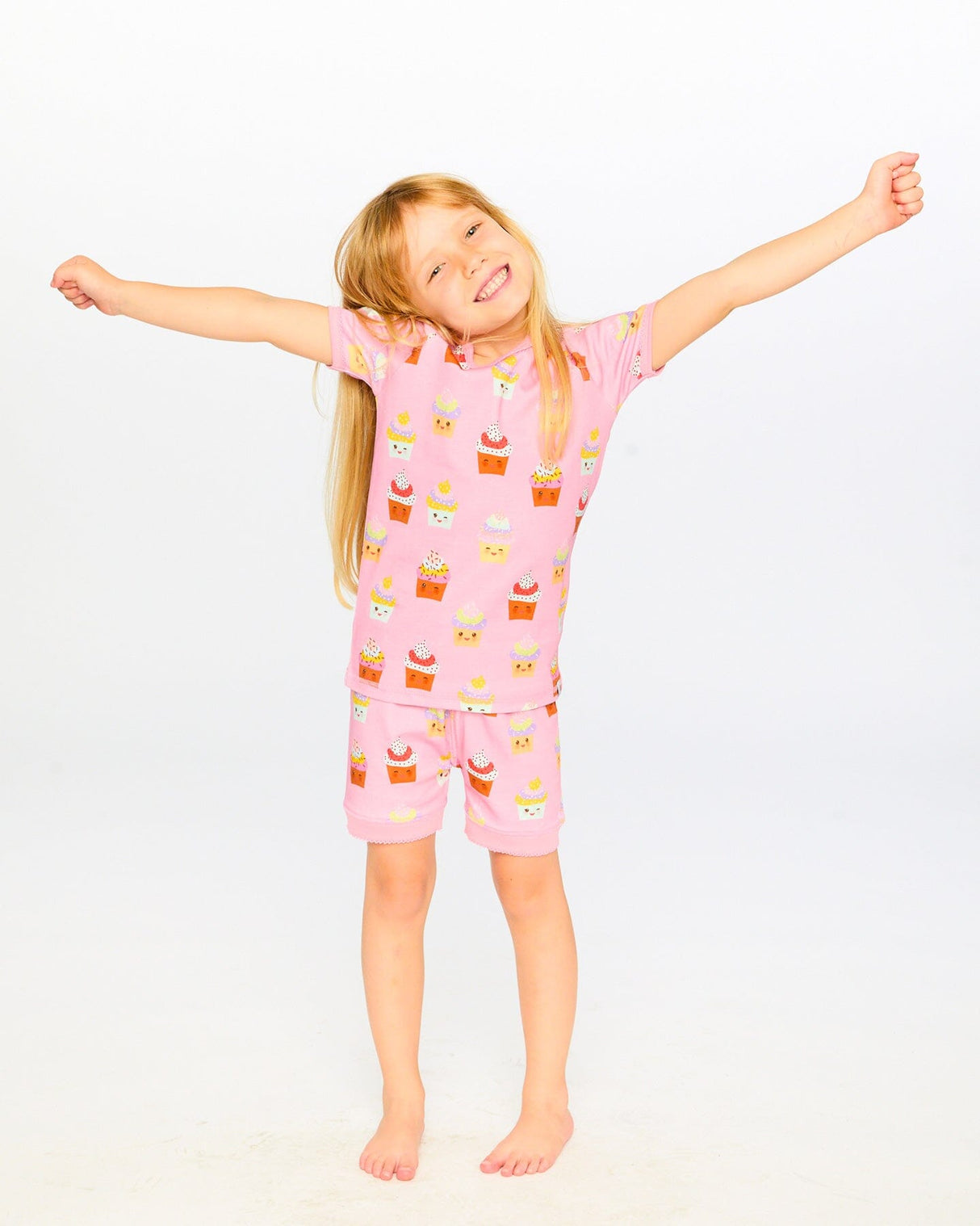 Organic Cotton Two-Piece Pyjama Set Pink Cupcake Print-1