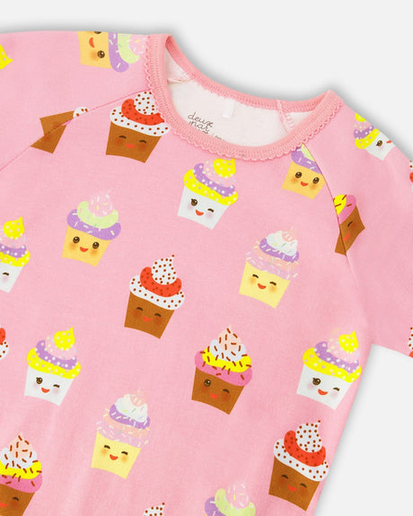 Organic Cotton Two-Piece Pyjama Set Pink Cupcake Print-3