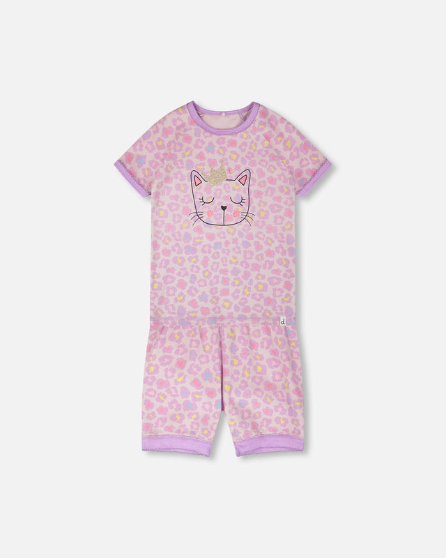 Organic Cotton Two-Piece Pyjama Set Purple Animal Print-0
