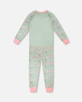 Organic Cotton Two-Piece Pyjama Set Green Kitten Print-2