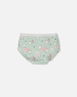 Organic Cotton Boyshort Panty Green Kitten Print-1