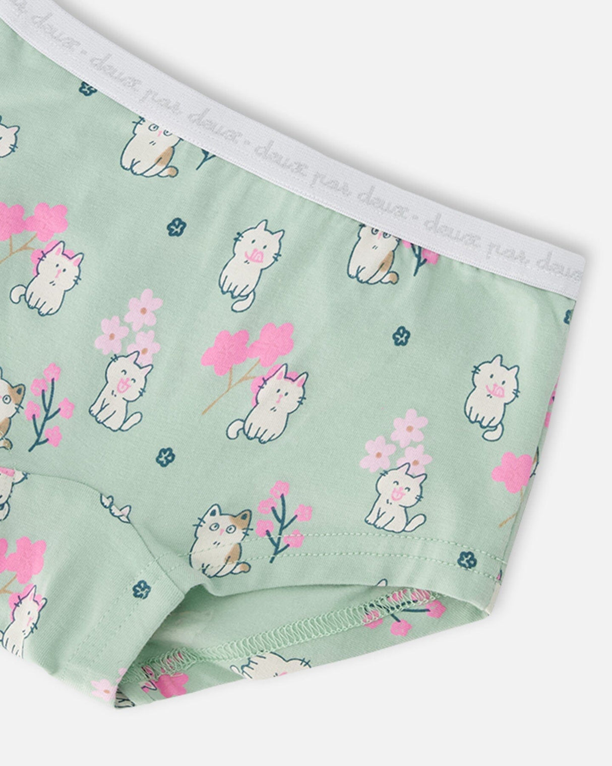 Organic Cotton Boyshort Panty Green Kitten Print-2