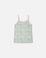 Organic Cotton Tank Underwear Green Kitten Print-0
