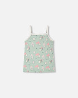 Organic Cotton Tank Underwear Green Kitten Print-1