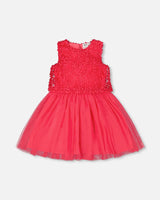 Sleeveless Textured Rosette Dress Pink-0