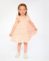Multi-Tiered Dress With Smocking Pink Printed Flowers-1