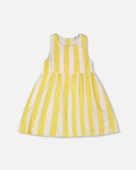 Sleeveless Dress White And Yellow Stripes-0