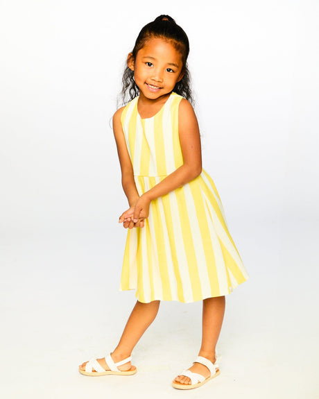 Sleeveless Dress White And Yellow Stripes-1