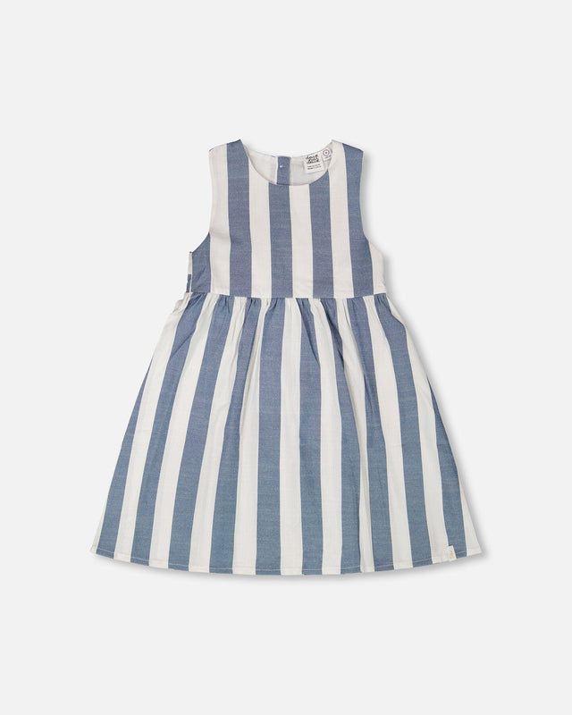 Sleeveless Dress White And Blue Stripes-0