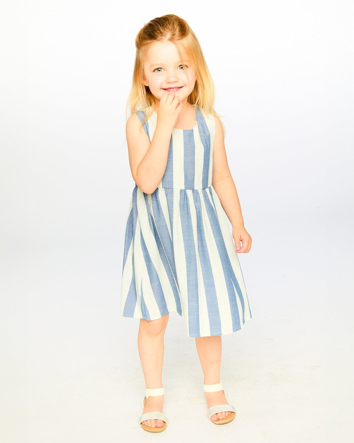 Sleeveless Dress White And Blue Stripes-3