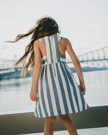 Sleeveless Dress White And Blue Stripes-2