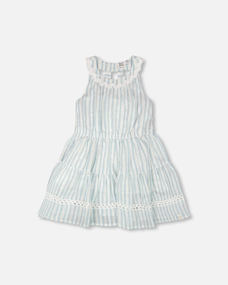 Multi-Tiered Dress White And Blue Stripes-0