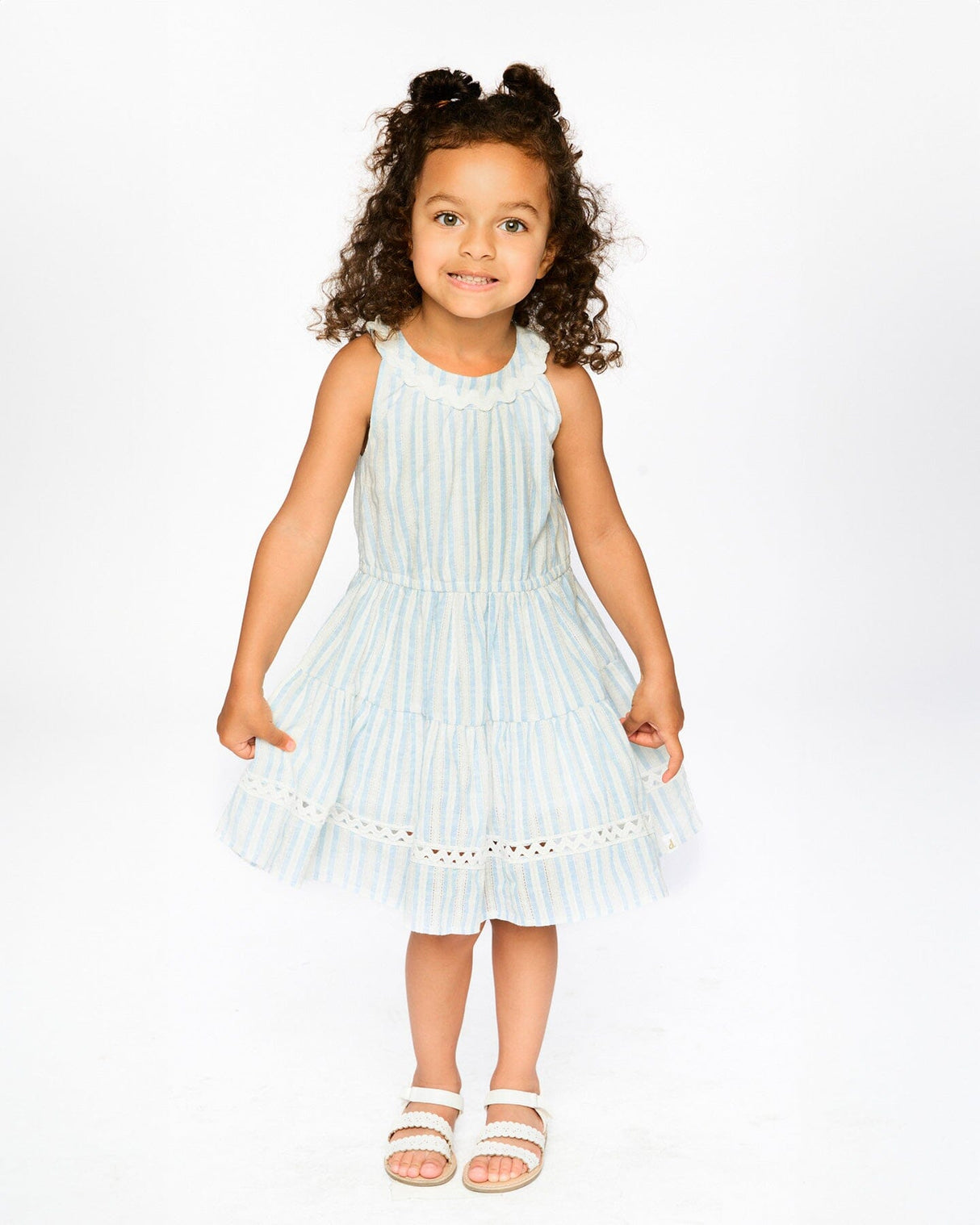 Multi-Tiered Dress White And Blue Stripes-1