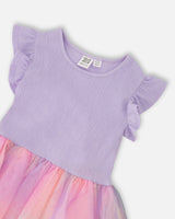 Bi-Material Mesh Dress Lilac-3
