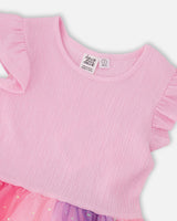 Bi-Material Mesh Dress Pale Pink-3