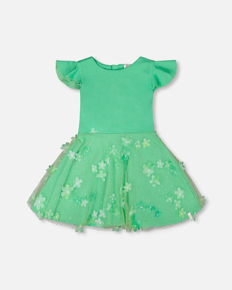 Bi-Material Dress Bright Mint Green-0