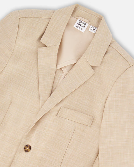 Deux par Deux boys' lined blazer in beige, view 6